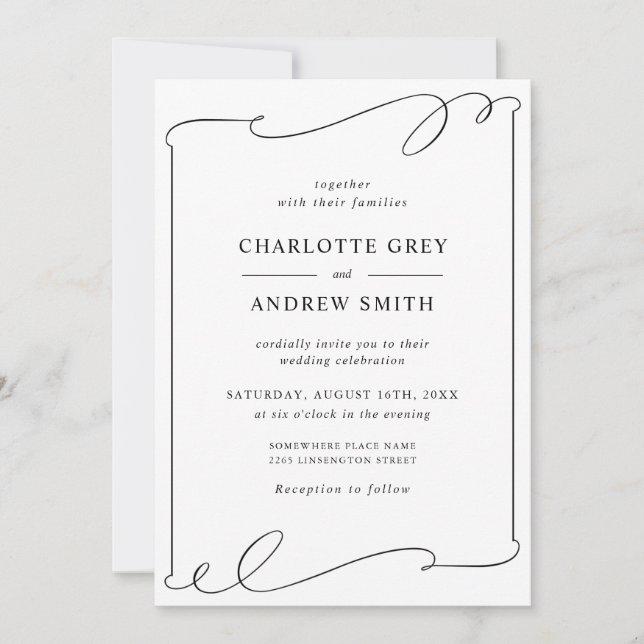 Modern Elegant Black And White Wedding Invitation (Front)