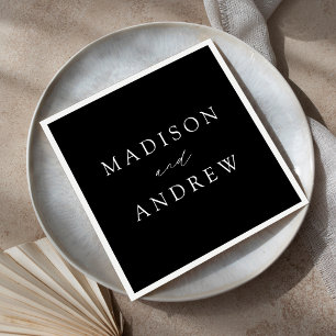 Modern Elegant Black and White Wedding Napkins