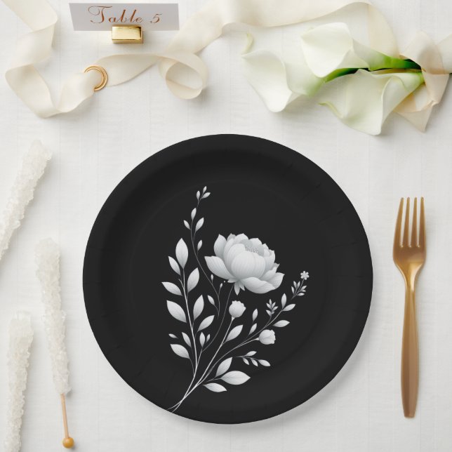 Modern Elegant Black and White Wedding Paper Plates (Wedding)