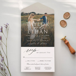 Modern Elegant Black and White Wedding Photo All In One Invitation