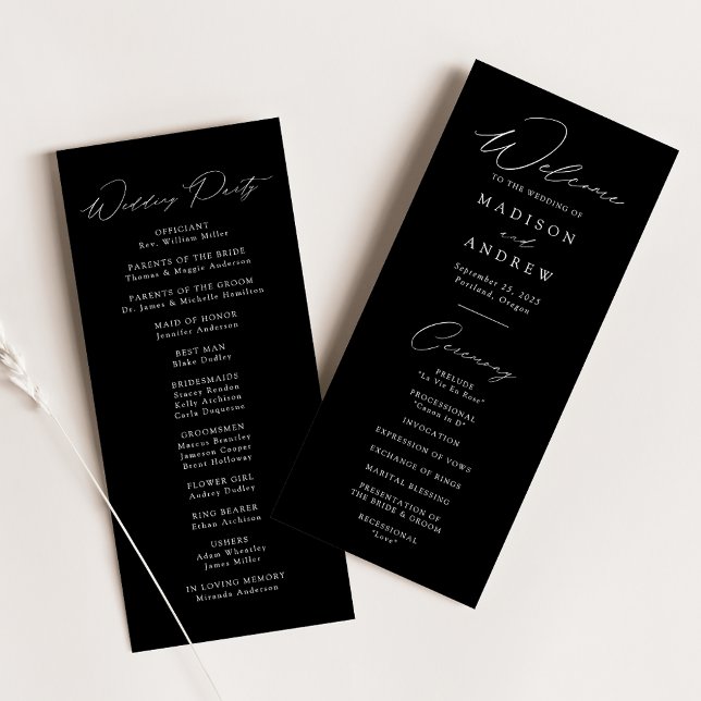 Modern Elegant Black and White Wedding Program (Creator Uploaded)