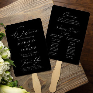 Modern Elegant Black and White Wedding Program Hand Fan