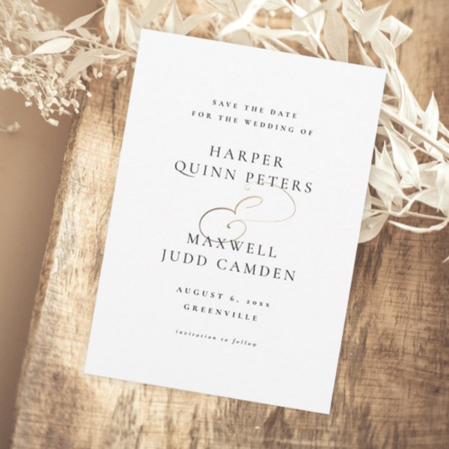 Modern Elegant Black and White Wedding Save The Date (Elegant Typography Gold Calligraphy Script Simple Wedding Save the Date.)