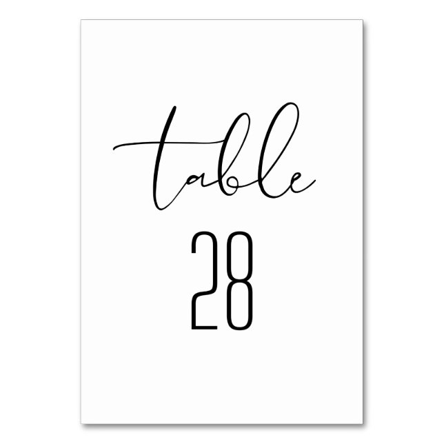 Modern Elegant Black and White Wedding Table Number (Front)