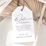 Modern Elegant Black and White Wedding Welcome Gift Tags<br><div class="desc">These elegant calligraphy wedding welcome gift tags are perfect for both casual and formal weddings. The design features a modern black calligraphy script with a white background or color of your choice. Personalize the black and white wedding welcome gift tags with a short welcome message, your names, etc. The minimalist...</div>