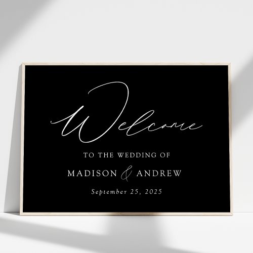 Modern Elegant Black and White Wedding Welcome Poster