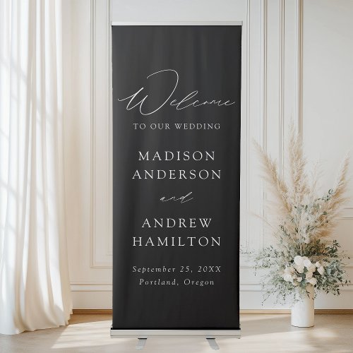 Modern Elegant Black and White Wedding Welcome Retractable Banner