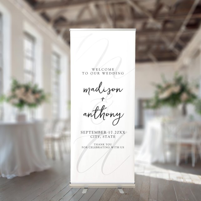 Modern Elegant Black and White Wedding Welcome Retractable Banner (Creator Uploaded)