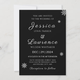 Modern Elegant Black and white winter wedding Invitation