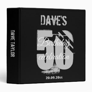 Modern Elegant Black Any Age 50th Birthday 3 Ring Binder