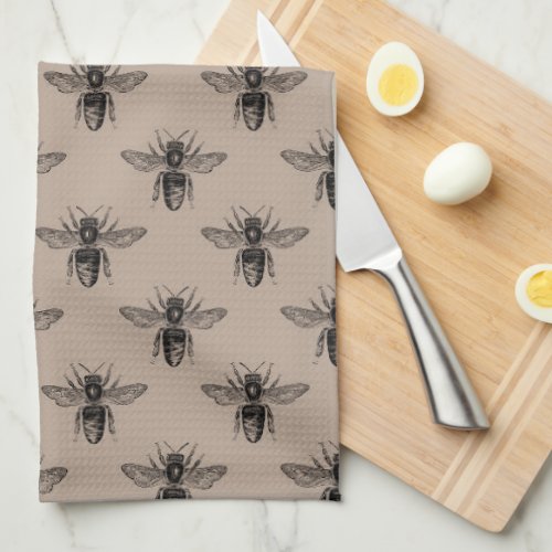 Modern Elegant Black Bee Pattern Kitchen Towel