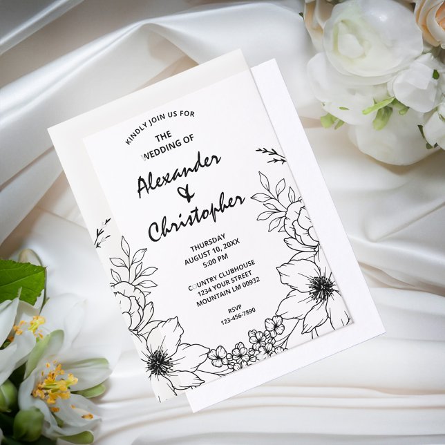 Modern Elegant Black Botanical Floral Wedding Vellum Invitations (Modern Elegant Black Botanical Floral Wedding Vellum Invitations great to send your guest. )