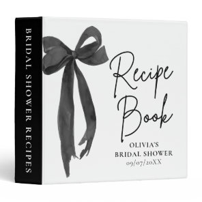 Modern Elegant Black Bow Bridal Shower Recipe Book 3 Ring Binder
