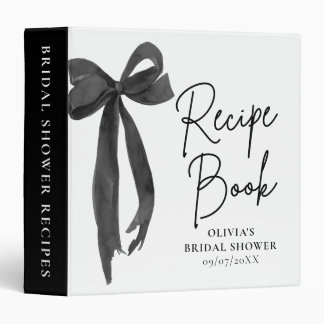 Modern Elegant Black Bow Bridal Shower Recipe Book 3 Ring Binder