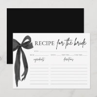 Modern Elegant Black Bow Bridal Shower Recipe Card