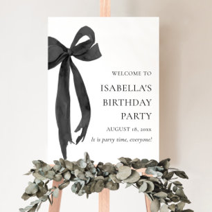 Modern Elegant Black Bow Coquette Birthday Welcome Foam Board