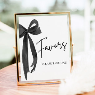 Modern Elegant Black Bow Coquette Favors Sign
