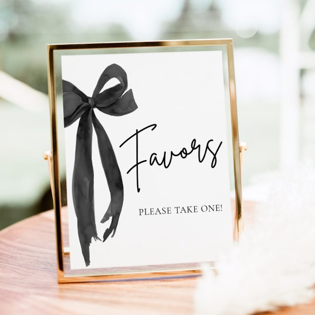 Modern Elegant Black Bow Coquette Favors Sign (Creator Uploaded)