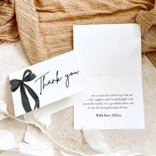 Modern Elegant Black Bow Coquette Letterpress Thank You Card