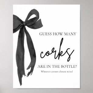 Modern Elegant Black Bow Guess How Many Corks Game Poster