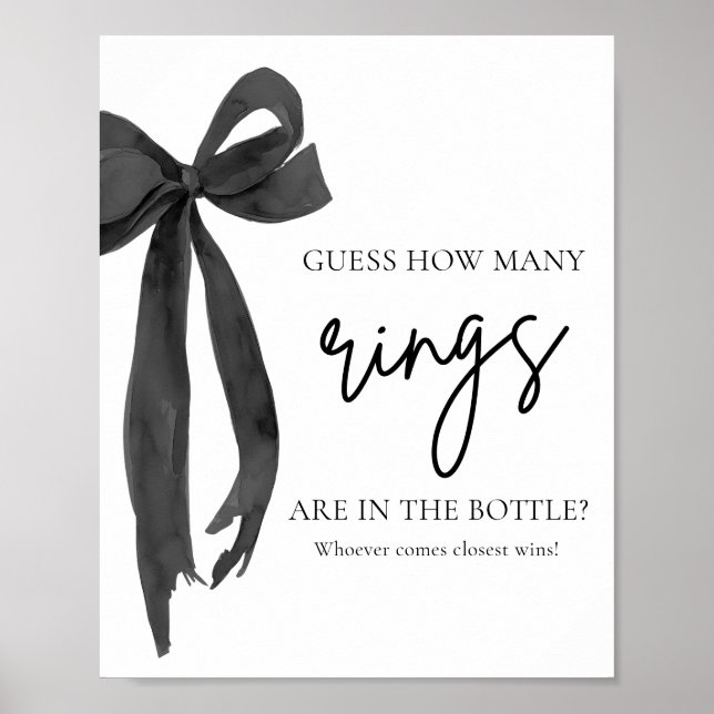 Modern Elegant Black Bow Guess How Many Rings Game Poster (Front)