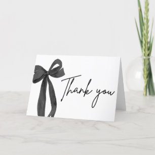 Modern Elegant Black Bow Ribbon Coquette Thank You Card