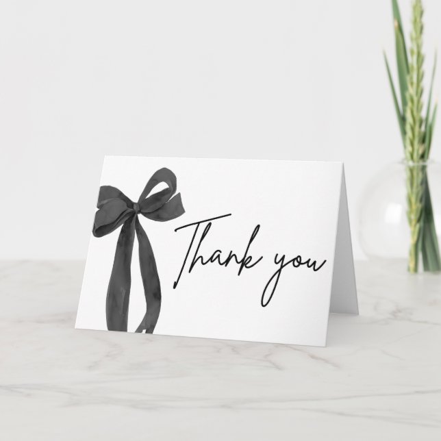 Modern Elegant Black Bow Ribbon Coquette Thank You Card (Front)