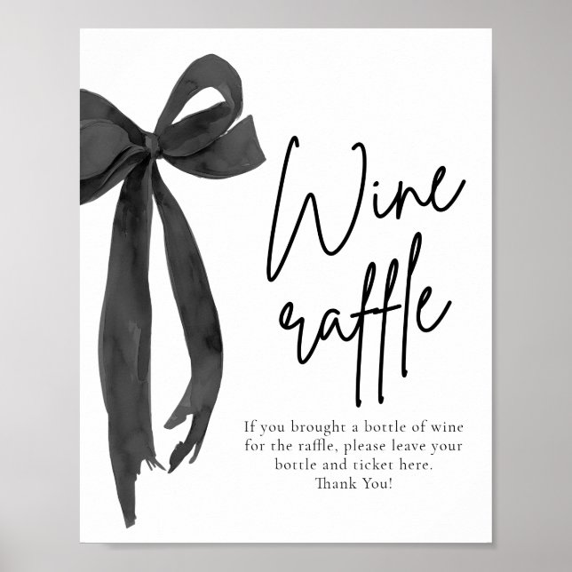 Modern Elegant Black Bow Wine Raffle Game Sign (Front)