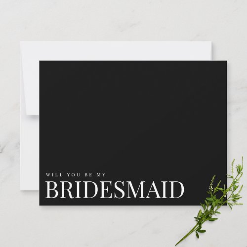 Modern  Elegant Black Bridesmaid Proposal Card