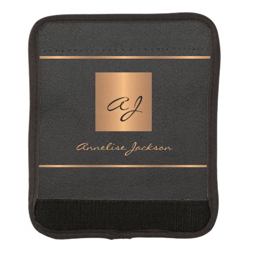 Modern elegant black brushed metal monogrammed luggage handle wrap