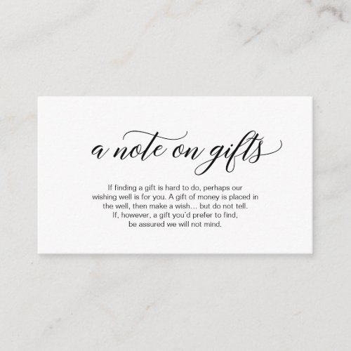 Modern elegant black calligraphy A note on gifts Enclosure Card