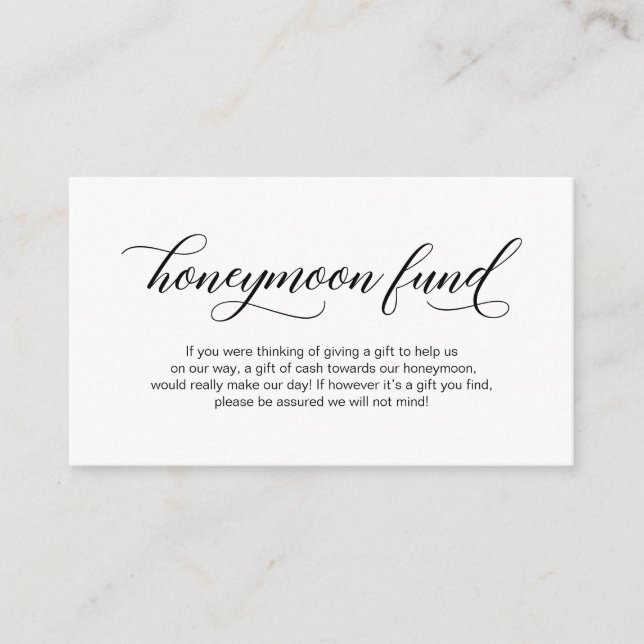 Modern elegant black calligraphy, Honeymoon Wish Enclosure Card (Front)