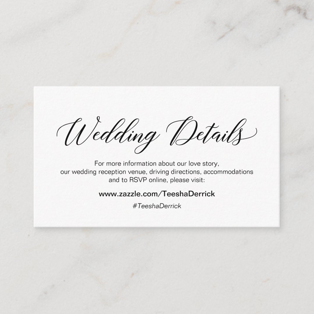 Modern Elegant Calligraphy Wedding Details Enclosure Card | Zazzle