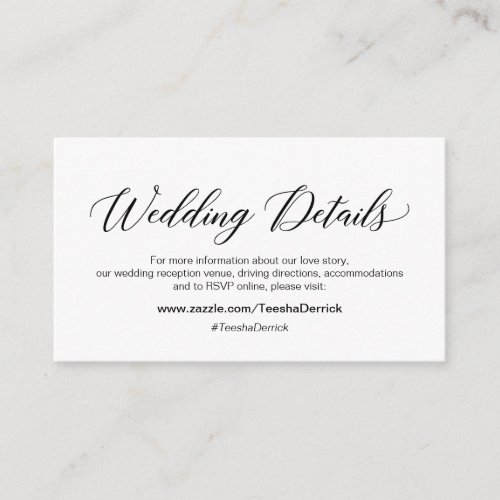 Modern elegant black calligraphy Wedding Details Enclosure Card