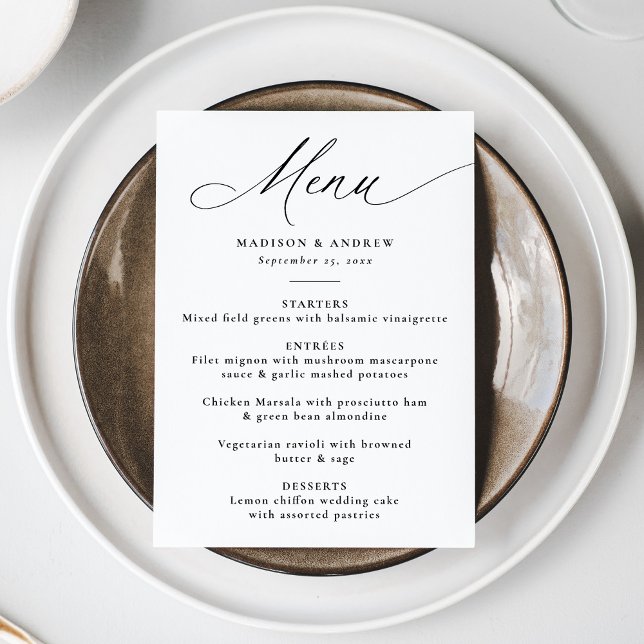 Modern Elegant Black Calligraphy Wedding Menu (Creator Uploaded)