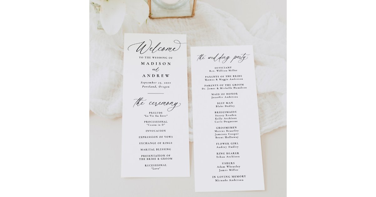 Modern Elegant Black Calligraphy Wedding Program | Zazzle