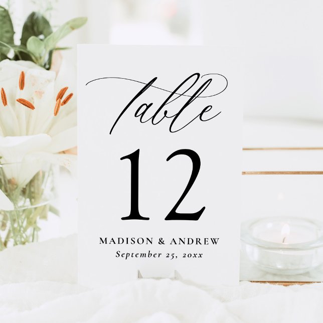 Modern Elegant Black Calligraphy Wedding Table Number (Creator Uploaded)