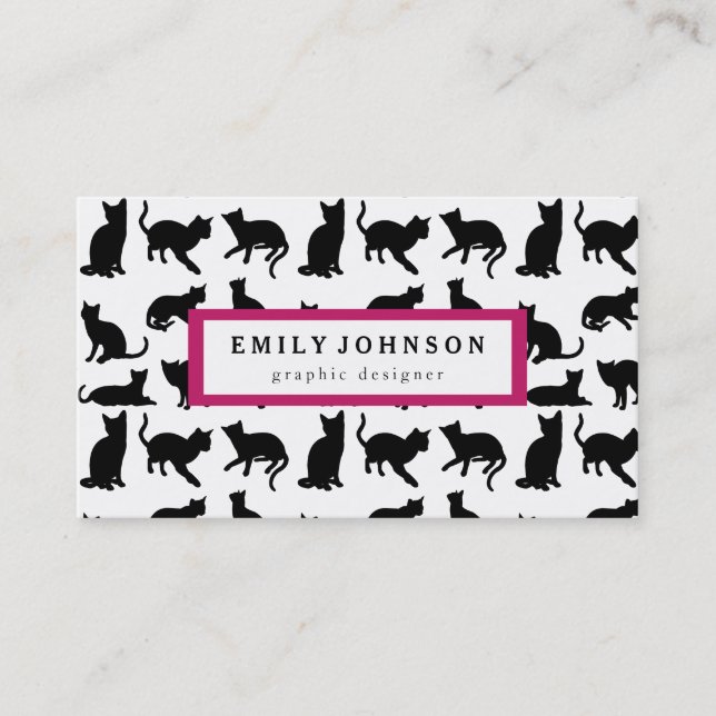 Modern elegant Black cats pattern customized Business Card (Front)