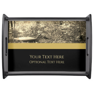 Modern Elegant Black Color Block Canoe Photo Text  Serving Tray