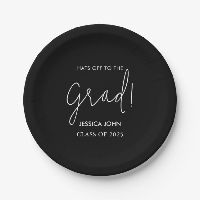 Modern Elegant Black Congratulations Graduation  Paper Plates (Front)