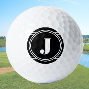 Modern Elegant Black Custom Monogram Golf Balls