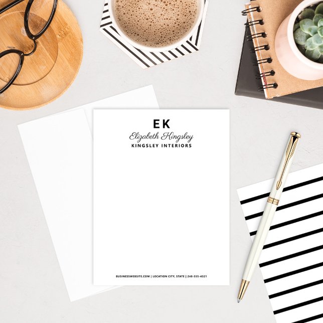 Modern Elegant Black Custom Name and Business Note Card (Creator Uploaded)