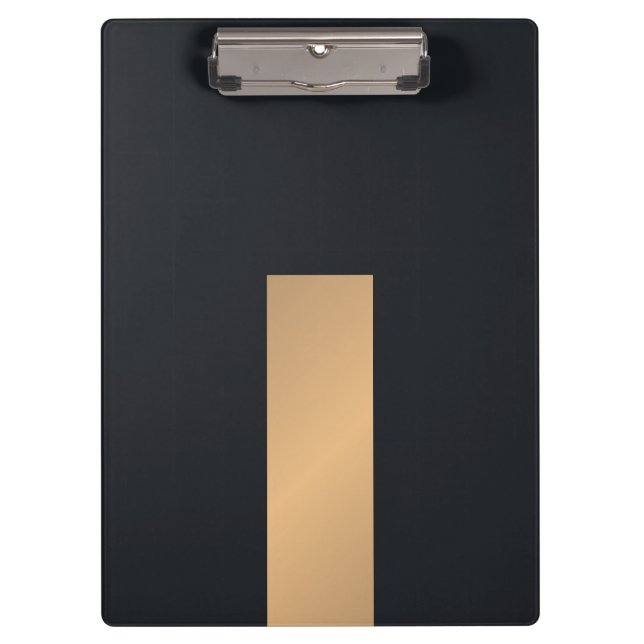 Modern Elegant Black Faux Gold Stripe Monogram Clipboard (Front)