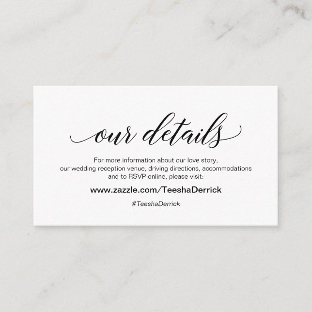 Modern Elegant Black Font, Wedding Our Details Enclosure Card (Front)