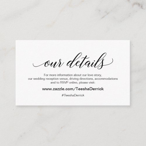 Modern Elegant Black Font Wedding Our Details Enclosure Card