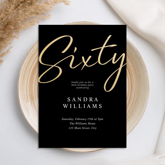 Modern Elegant Black Gold 60th Birthday Invitation (Creator Uploaded)