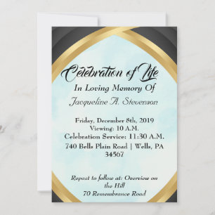 Modern Elegant Black, Gold And Blue Memorial Invitation