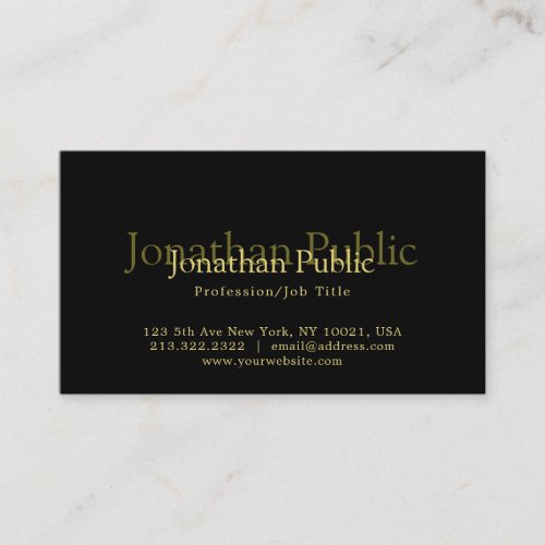 Modern Elegant Black  Gold Artistic Plain Trendy Business Card