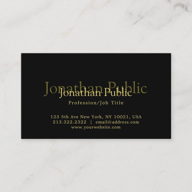 Modern Elegant Black & Gold Artistic Plain Trendy Business Card (Front)