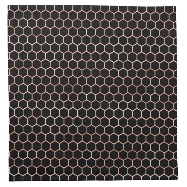 Modern Elegant Black & Gold Bee Honeycomb Pattern Cloth Napkin (Front)